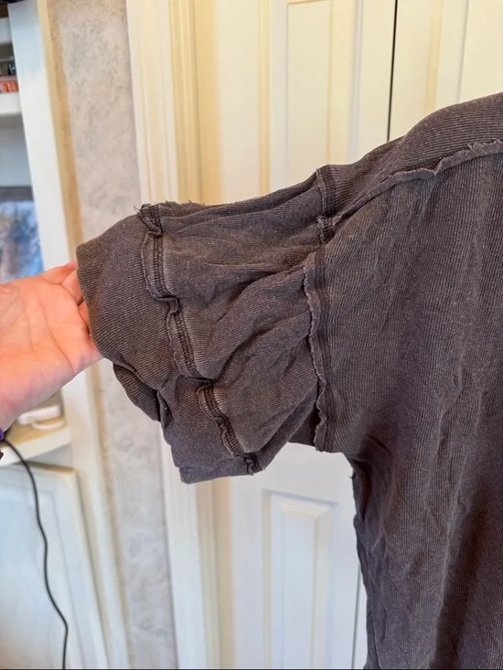 We The Free Free People Washed Henley Tee - Charcoal Gray - Picture 9 of 9